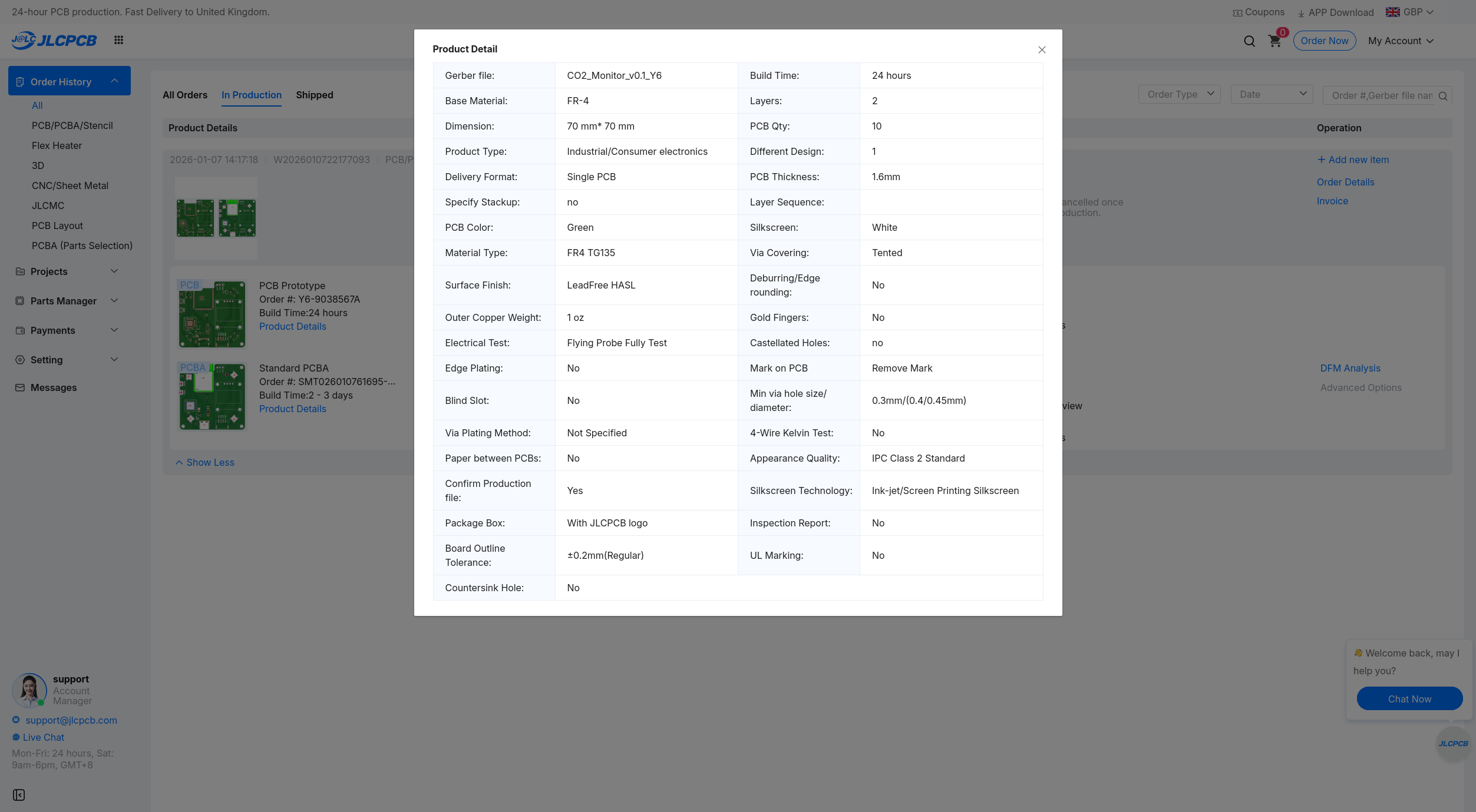 PCB manufacturing parameters